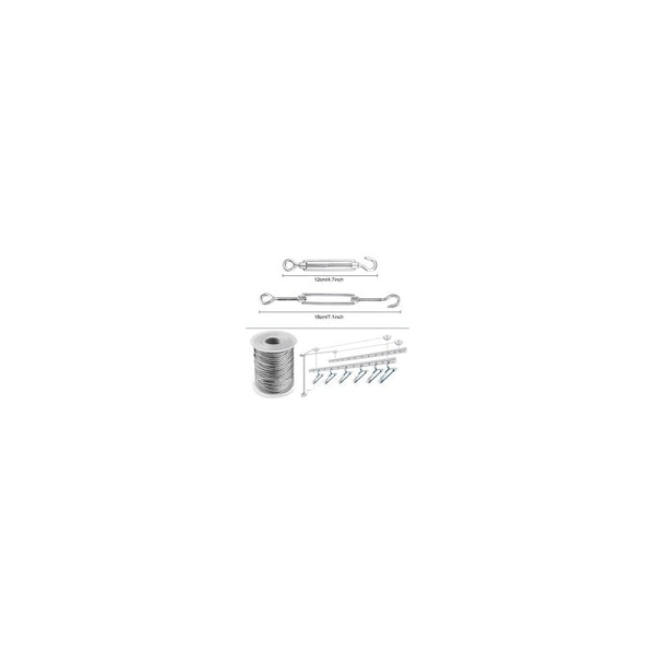 Wire Rope Kit, Trädgård Stålkabel Spännare, Rostfritt Stål Hängande Rep Kit, 50m Nylonbelagd Rostfri Stålkabel för Klädlina Tältrep, 56 Pi