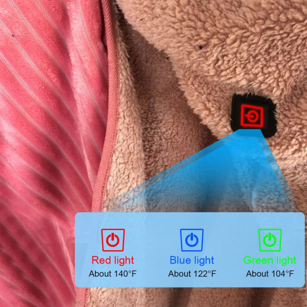 USB-uppvärmd sjalfilt, bärbar fleece elektrisk värmefilt med tryckknappar, 3 temperaturinställningar för hemmakontor utomhus, maskintvättbar