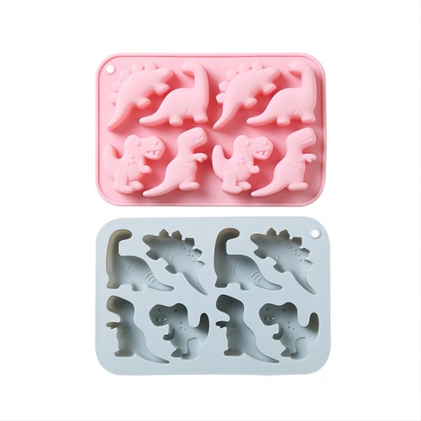 8 sæt Jurassic dinosaur silikone kageforme, hjælpemadkasse bageværktøjer, dryp chokoladeforme, 2 stk. (pink, blå)