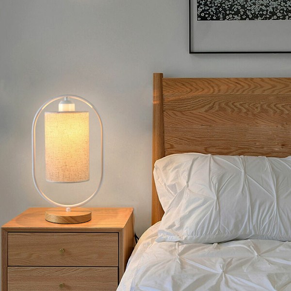LED nattbordslampe, soveromslampe med moderne stoffskjerm, elegant design bordlampe for soverom, stue, spisebord, skrivebord (5W LED-pære