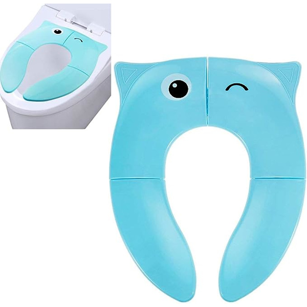 Sammenklappelig rejsetoiletsæde til børn med trykaflastning, bærbart babytoiletsæde, behageligt PP-materiale med opbevaringspose (blå, grøn)