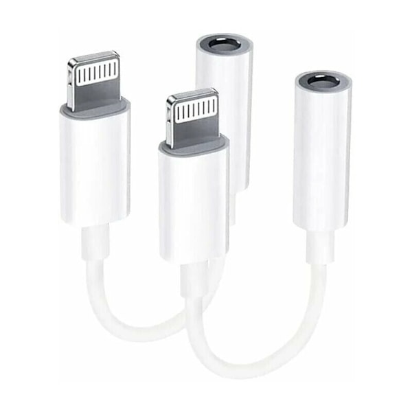 【2-pack】 Lightning-adapter till 3,5 mm-jackadapter MFI-certifierade hörlurar för iPhone Ljudkabelseparator kompatibel med iPhone 13/11/xs/