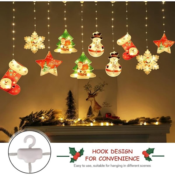 10 stk. Julevinduslys Innendørs, 3M 100 LED 3D Julelys, 8 Moduser USB Julevindusgardinlys, for Innendørs eller Utendørs Hjemmefest D