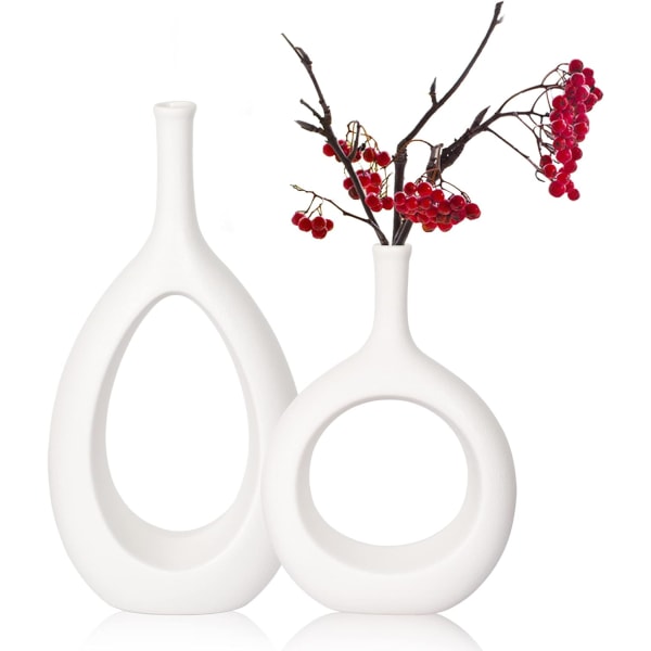 2 uppsättningar moderna dekorativa ihåliga ovala vaser, vardagsrum, kök, kontor, hem, bord (30cm+25cm)