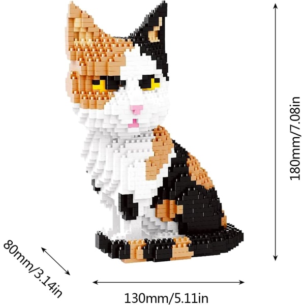 1300 st Mini Djur Byggklossar Set, DIY Micro 3D Byggstenar (Katt)