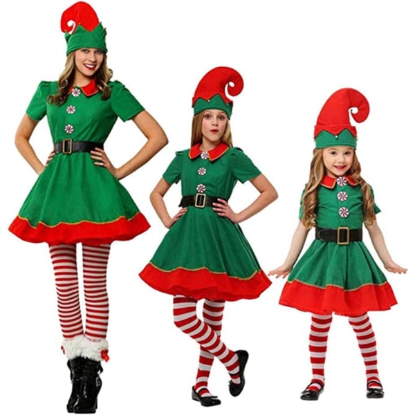 （120CM Skirt）Parent-Child Christmas Costumes Green Christmas Elf Costume Child Cosplay Clothing Adult Elf Costume Fancy Dress