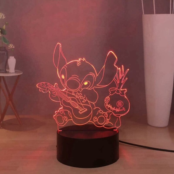Lilo Stitch docka spelar gitarr LED nattlampa för sovrum, Stitch USB touch fjärrkontroll 3D skrivbordsdekorationsljus, batteridriven, barn tonåringar födelsedagspresent