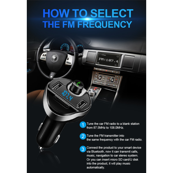 Bluetooth-bilsender, trådløs FM-sender i bilen Radio A