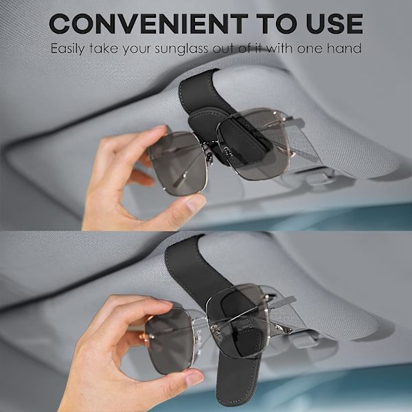 Brilleholder til bil, 2 pakker Universal Magnetisk Brilleholder til Bil Læder Visir Solbriller Holder (Sort)