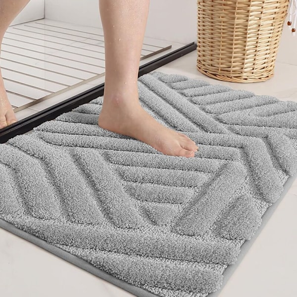 Grå halkfri badrumsmatta, absorberande badrumsmatta, mjuk mikrofiber duschmatta, maskintvättbar