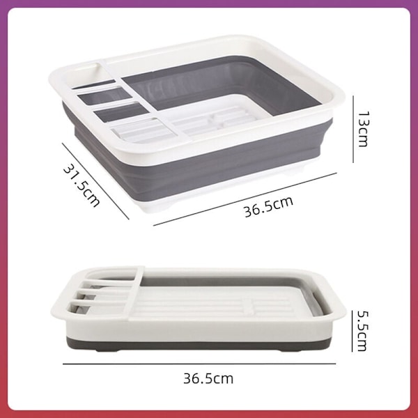 Hopfällbar diskställ, diskställ i plast, stöd för lock och tallrikar, plast, 36,5x13x31 cm, vit - grå