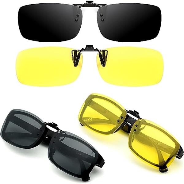 Sett med 2 polariserte solbriller, flip-up og ultralette, over briller, solklips, menn, kvinner, anti-UV