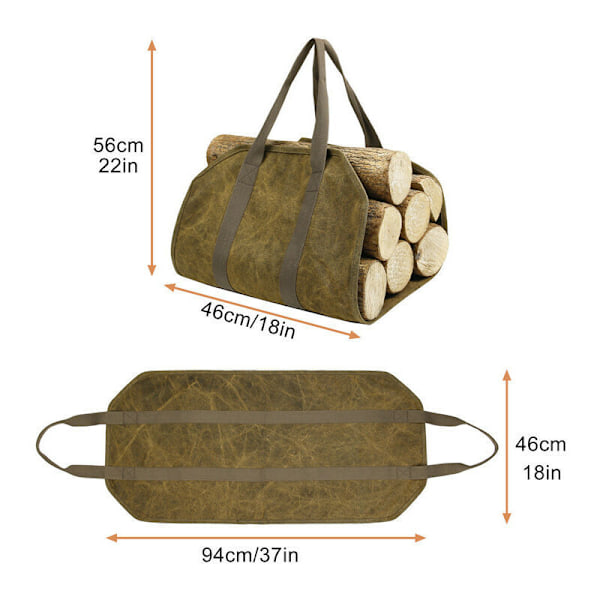 Eldstadsväska, Korg Träfigur i solid canvas, Transportbräda Ved Foyer Tillbehör för vedspis, 9446cm