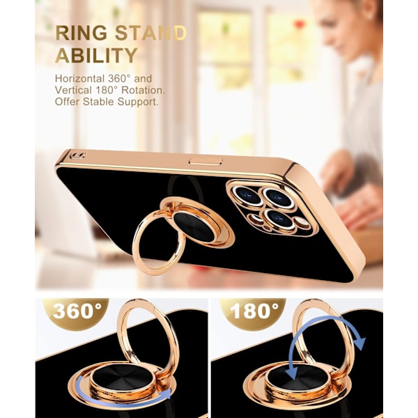 360 graders roterende finger magnetisk bilmontering telefondeksel for iPhone 14 Pro Max, svart