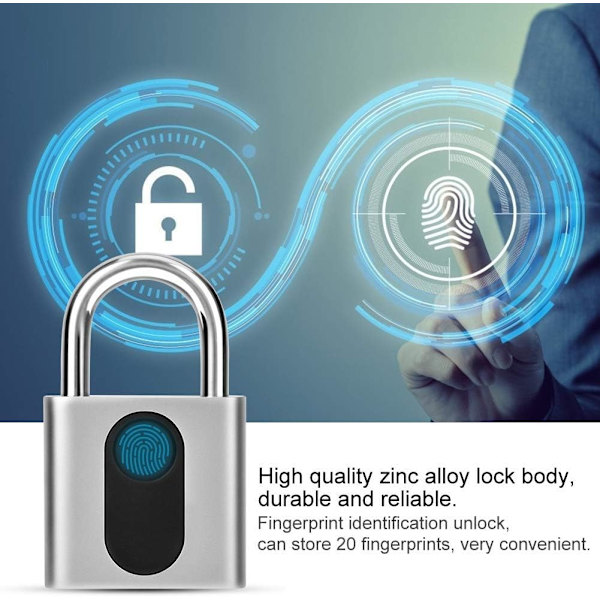 Smart fingeraftryk hængelås, intelligent dør lås elektronisk fingeraftryk genkendelse nøglefri sikkerhed vandtæt anti-tyveri hængelås