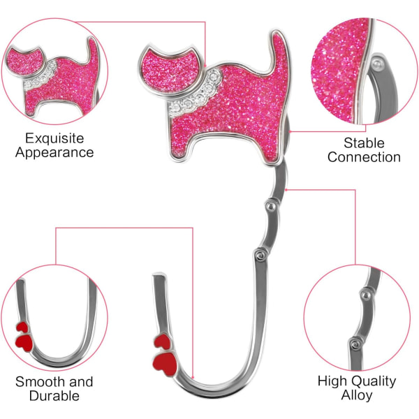 Rød veskekrok 2 stk katteform veskekrok bærbar sammenleggbar veskekrok perfekt julegave nyttårsgave til kvinner jenter