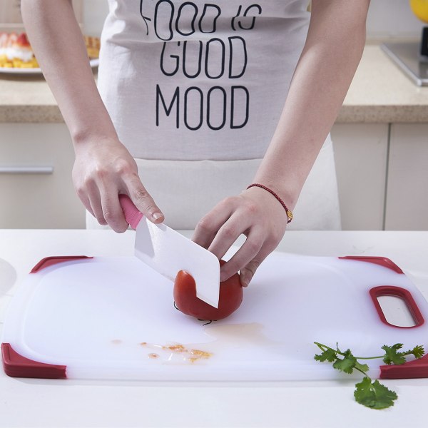 Non-Slip Double Sided Cutting Board Non-Slip Plastic Cutting Board Kitchen Hanging Plastic Cutting Board Cutting Board, 11" x 14", White/Red