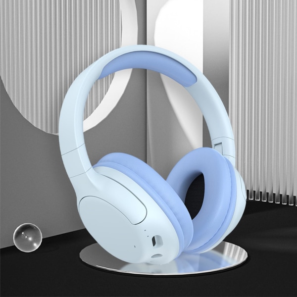 Trådløst Bluetooth gaming headset med mikrofon, aktiv støjreduktion, all-inclusive øremuffer og lang batterilevetid (lyseblå)