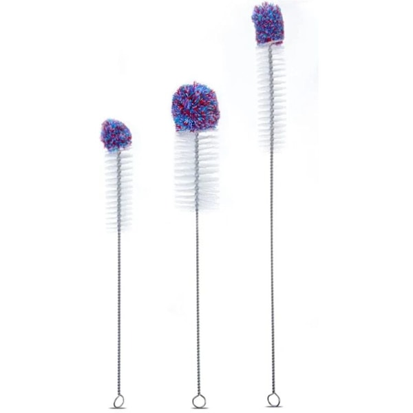 Pullosetti, 3 osaa, pullonpuhdistusharja putkien puhdistukseen, pullosivellin, puhdistuspuikko pulloille, pulloille, koeputkille, violetti