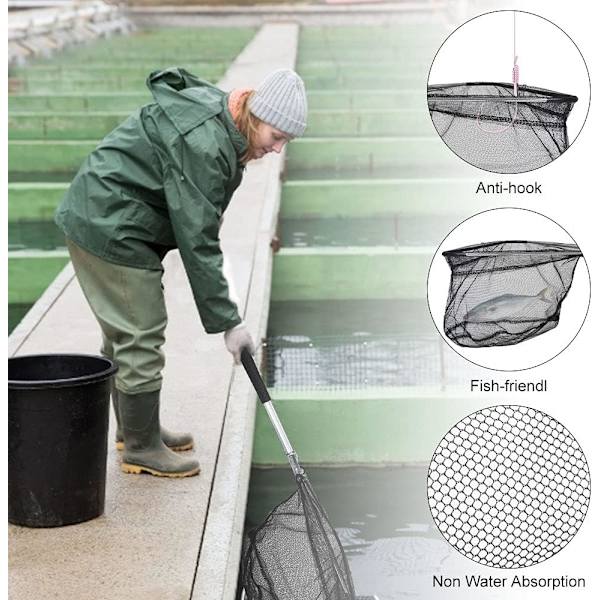 Hopfällbart Fiskehåv Teleskopiskt Rostfritt Hopfällbart Fiskehåv Rovdjursfiske Håv med Gummifly Triangulärt Fiskenät 50CM fo