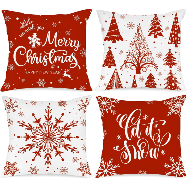 Jul kuddfodral 45x45 set om 4, God Jul Vinter Jul Snöflinga Dekoration Semester Kuddfodral 18x18