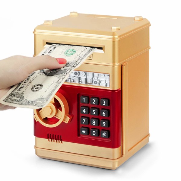 Piggy Bank Cash Mynt Jar ATM Bank Elektronisk Mynt Sparegris Barn Hot Selling Gift (Gylden Gul)