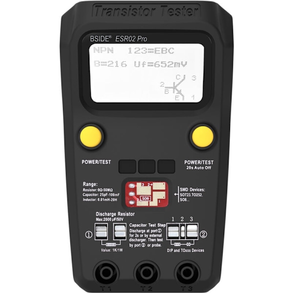 BSIDE TESTOR BSIDE ESR02 PRO MULTIFUNKTIONELL DIOD DIOD TESTARE DIOD TRIOD RESISTANS INDUKTANS MOSFET NPN PNP TRIAC MOS DE DEFER