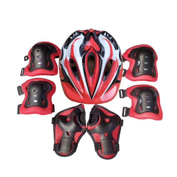 Outdoor sports protective gear 7-piece helmet, knee pads, wrist guards, sports protective gear set, adjustable scooter and skateboard safety set (red