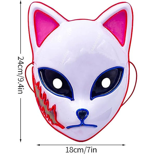 (Pinkki) Kettukasvo LED Demon Slayer -naamio, japanilainen anime Killer Cosplay -persoonallisuusnaamio, Cosplay-päähine, Halloween-joulujuhlan asusteet Ki
