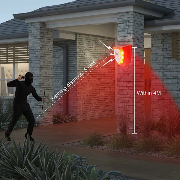 Solarlarm med rörelsedetektor Utomhus Varningslarm 120db Blixt Säkerhetsljud Vattentätt Belysning för regnläge Dag och natt för Hus Villa