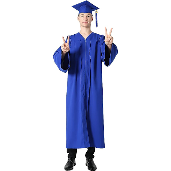 Royal Blå Universitets Graduation Gown og Grad Hat til Voksne 2023 Unisex High School Graduation Attire