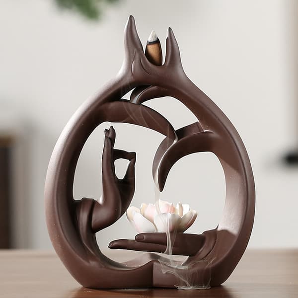 Tilbageflydende Røgelsesbrænder Keramik Tilbageflydende Røgelsesholder Brænder Røgelsesbrænder Vandfald Hjem Dekoration, Tilbageflydende Røgelseskegle, Bergamot Lotus Form