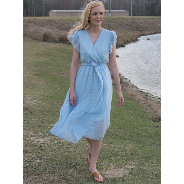 Sommarklänning för kvinnor, Boho, blommig, casual, wrap, maxiklänning, V-ringning, volang, ärmlös, bälte, A-linje, plisserad fåll, solklänning