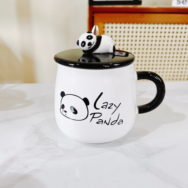 Søt Panda Kaffe Krus med 3D Panda Lokk og Skje, Gave til Pandaelskere (Panda C Bit)