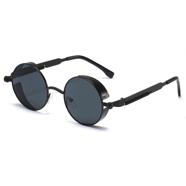 Vintage runde polariserte steampunk-solbriller (svart innfatning og bla
