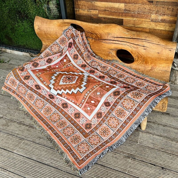 1 kpl 160x130cm Oranssi Ruudullinen Neulottu Koristeellinen Mukava Yksinkertainen Bohemia Suojaa Kylmältä Sohvalle Lepotuolille ja Päiväunille