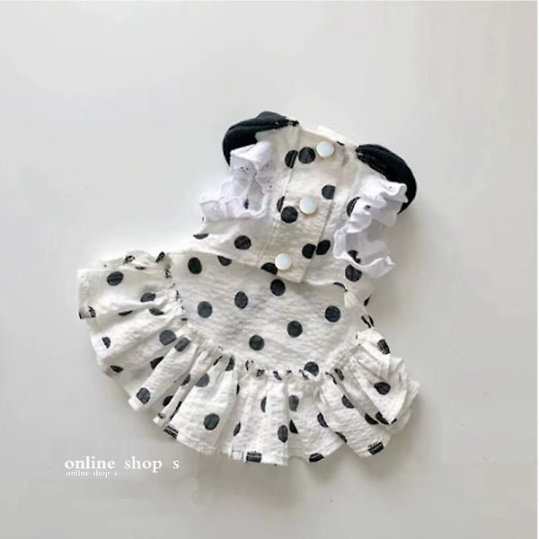 Dot Princess Klänning Husdjur Hundkläder Katt Tryck Kjol Kläder Hundar Tunn Liten Chihuahua Sommar Svart Vit Andningsbar Flicka Mops(M)