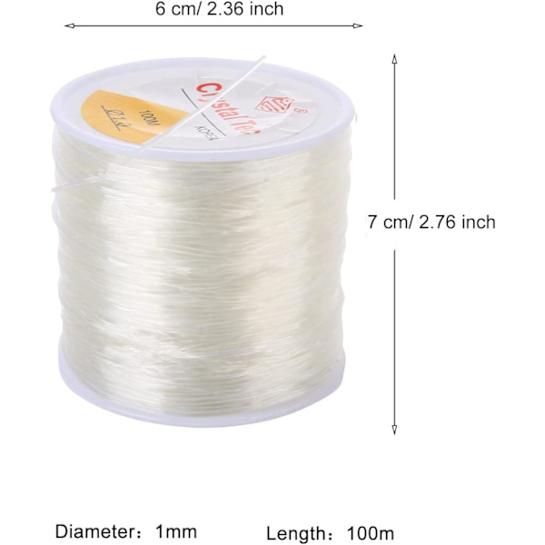 80m elastisk sladd 1mm elastisk sladd hantverkssladd elastisk tråd (transparent, 80m)