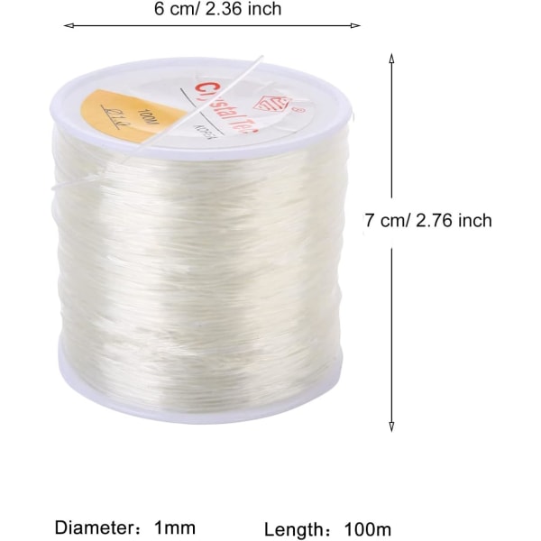 80m Elastisk Snøre 1mm Elastisk Snøre Håndverkssnor Elastisk Tråd (Transparent, 80m)