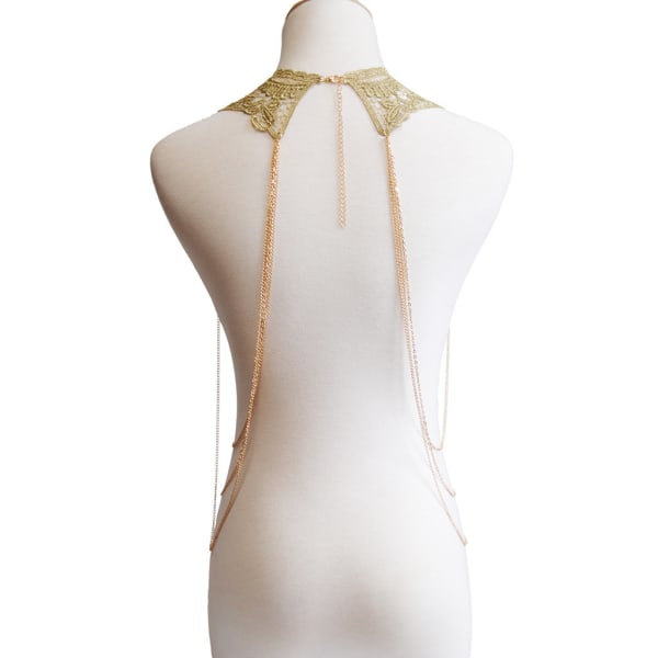 Guld kroppskedja halsband spets kropp sele skiktad kors festlig kroppssmycken för kvinnor och flickor