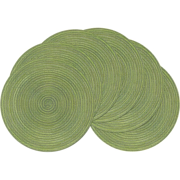 Sett med 6 stk, grønn38x38cm, grønn rund dekkeunderlag Dekkematte Vevd Cott