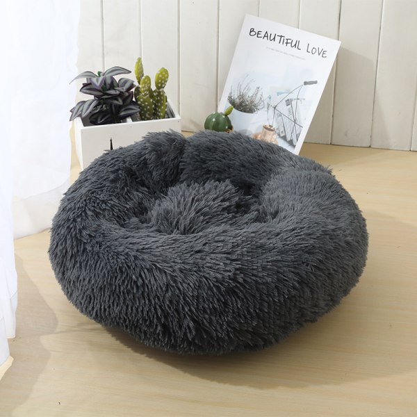 DiaryCat säng, mjuk kattkorg, lugnande kudde för katt, kurvig plyschhundbädd tvättbar (50 cm, mörkgrå)