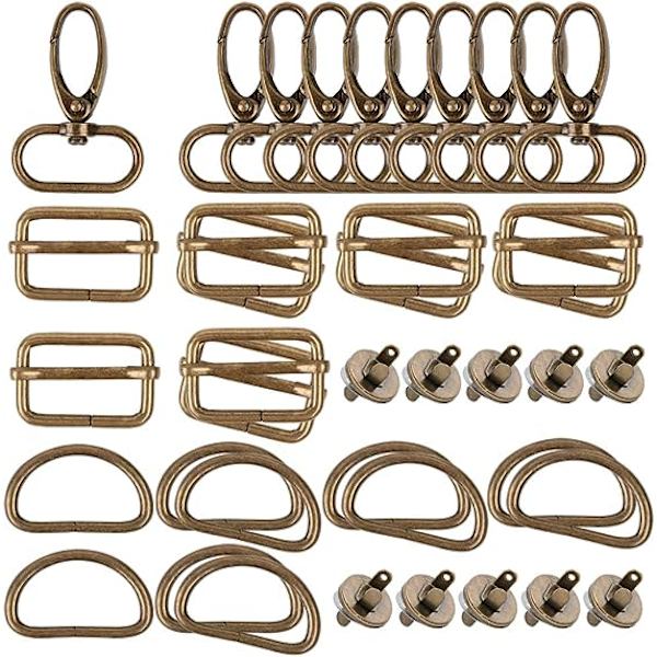 40 st Tri-Glide-spännen i metall + D-ringar + vridbara krokar + magnetiska syknappar DIY-tillbehör för bältesväska