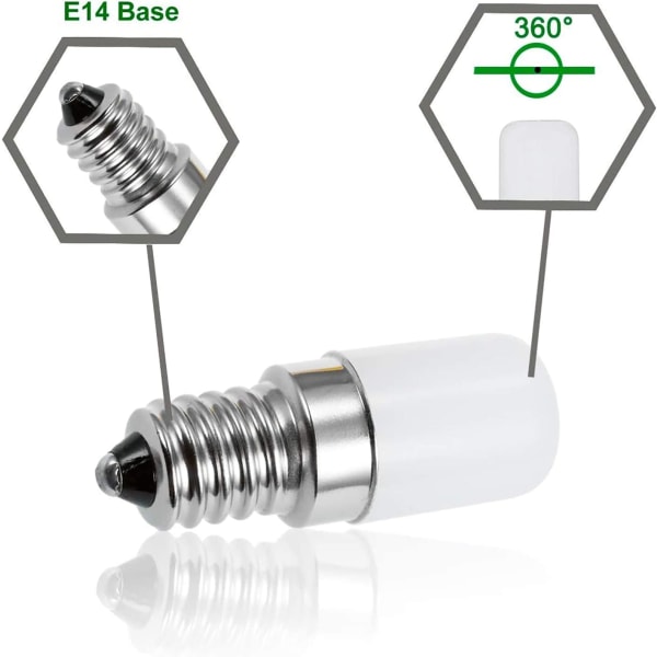 Pakke med 2 stk E14 lampe 85-265V 2W LED lyspære for kjøleskap - P