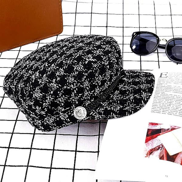 (M, 56-58cm), Sort, 1 stk. Baret Cap Dame Mode Casual Huer Retro Stilful Visor Hat Vinter Cap til Dame