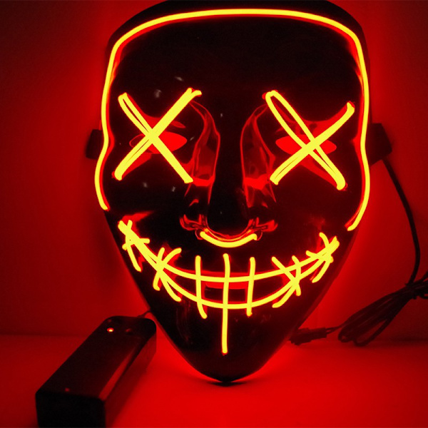 Pelottava Halloween-naamio, LED-naamio, valaistu Purge-naamio, naamiaisasu, Scream Anonymous -naamio, Halloween-naamio aikuisille ja lapsille, punainen