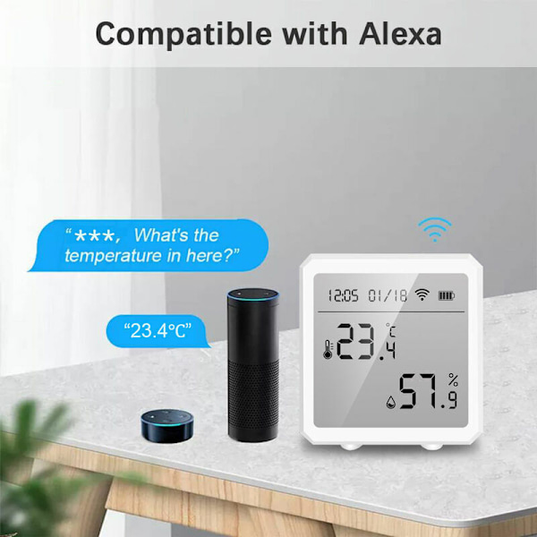 Temperatur- og fugtighedssensor WiFi Intelligent Home Termometer Indendørs Display Dato Digital Tuya Detektor