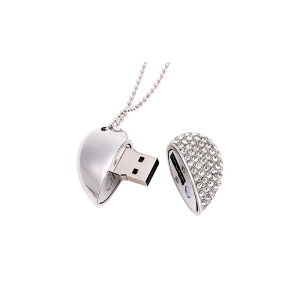 Hjerteformet diamant USB-flash-stasjon (sølv 32GB), avansert Hear