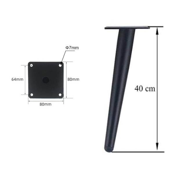 Sæt med 4 møbler skrånende bordben - Skrånende tilspidset 40cm, sort, metal skabsben, tilspidsede møbelben, lydløs udskiftning sofa, bord an