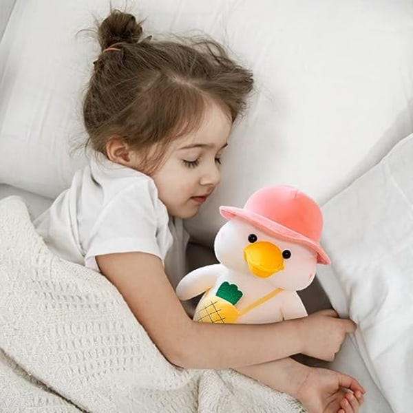 And i lilla plysj leketøy (rosa lue), utstoppet dyr 30cm plysjdukke, myk og fluffy pute, skoleand - perfekt gave til alle aldre og anledninger